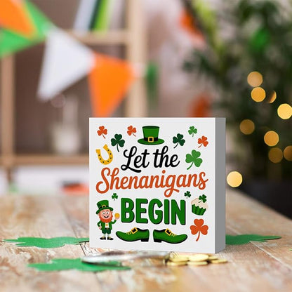 St Patricks Day Decor Let the Shenanigans Begin Rustic Shamrock Wood Sign Home Tabletop Shelf Desk Decor May Your Pockets Be Heavy St Patricks Day Decorations 5 X 5 Inches