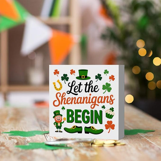 St Patricks Day Decor Let the Shenanigans Begin Rustic Shamrock Wood Sign Home Tabletop Shelf Desk Decor May Your Pockets Be Heavy St Patricks Day Decorations 5 X 5 Inches