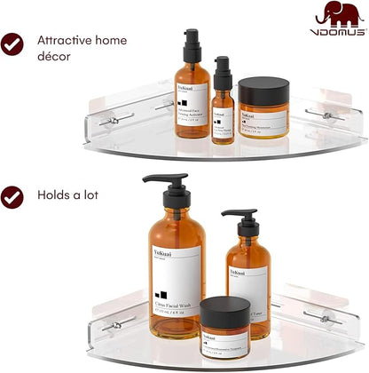 Vdomus Set of 2 Shower Caddy Bathroom Shelves No-Drill Shower Organizer - Floating Adhesive Acrylic Storage for Tile Walls - Sleek and Durable Bathroom Organizers and Storage (Pack of 2)