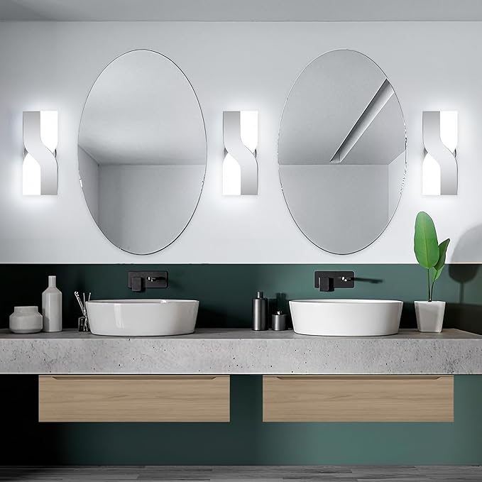 Modern LED Wall Sconce, 6000K Cool White Hardwired Wall Light Fixtures, 8W Chrome Acrylic Wall Mounted Lighting Fixture for Bedroom, Living Room, Hallway, Corridor