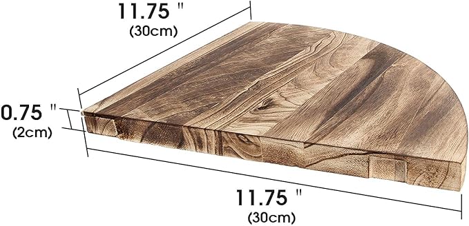 Wall Mounted Rustic Wood Round Edge Corner Shelf Storage Rack, Bookcase, Floating Shelves Home Decor for Bedroom, Living Room, Office and Kitchen, Set of 3 (Round Edge)