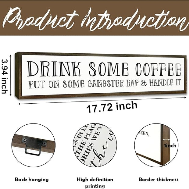 Funny Coffees Decor, Modern Farmhouse Table Shelf Decoration, Sarcastic Humor Decor for Home, Kitchen, Cafe, Coffee Station, Drink Some Coffee Sign, 17.8x4x1.2 inches