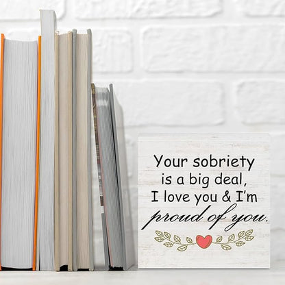 Sobriety Gifts for Women Wood Box Sign - Your Sobriety is a Big Deal, Encouraging Recovery Gifts Accessories Wood Plaque, Motivational Gifts for Women Woods Table Decorative Signs for Office Home Dorm