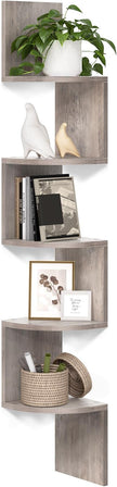 VASAGLE Corner Shelf Wall Mount, 5-Tier Floating Corner Bookshelf, Plant Shelf for Bedroom, Living Room, Bathroom, Home Office, Heather Greige