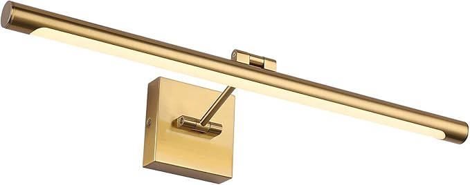 Joosenhouse LED Picture Light Fixtures Dimmable 24.4 Inches, Full Metal Artwork Display Lamp with Single Swing Arm, 14W (70W Eqv), Hardwired Connection, 3000K Warm White, Golden-Like Brass Finish