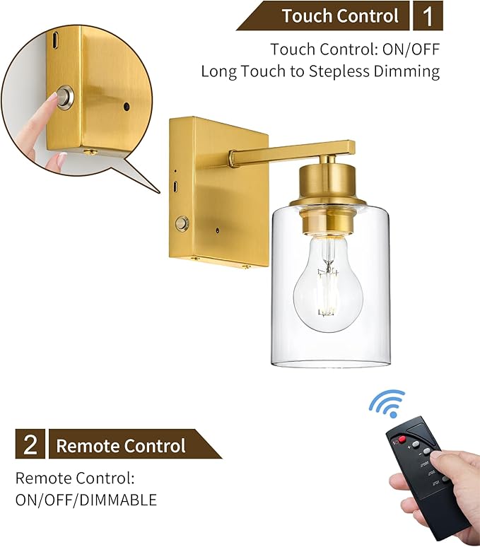 Rechargeable Wall Sconce, Gold Battery Operated Wall Sconce Set of 2 with Timer Function, Easy Install Dimmable Wireless Wall Lamps for Living Room, Bedroom, Hallway, Entryway Decor 3000K