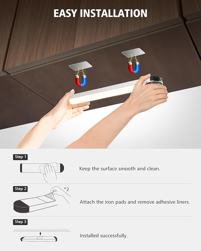 50 LED Motion Sensor Under Cabinet Lighting, 3-Color Dimmable, Rechargeable 1600mAh Battery, Digital Display, 10 Inch Wireless Closet Lighting for Kitchen & Indoor Use (5-Pack)