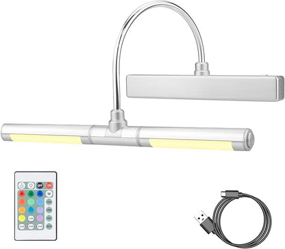 LUXSWAY Wireless Picture Lights for Paintings,Rechargeable Battery Art Display Light with Remote Control,Dimmable and Timer Off Dart Board Light with Aluminum Finish,Upgrade 12 Color Changing-Silver