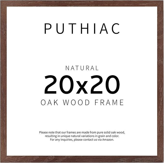 puthiac 20x20 Solid Oak Wood Picture Frame, Fits 16x16 with Mat or 20x20 Without Mat, Wall Display Only, Plexi Front, 1 Pack, Walnut