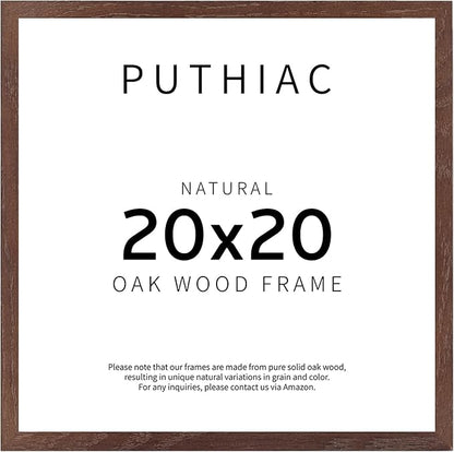 puthiac 20x20 Solid Oak Wood Picture Frame, Fits 16x16 with Mat or 20x20 Without Mat, Wall Display Only, Plexi Front, 1 Pack, Walnut