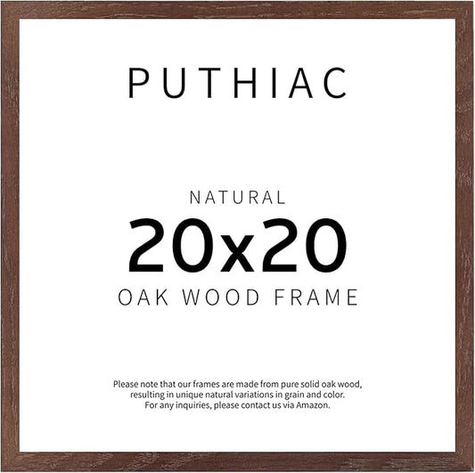 puthiac 20x20 Solid Oak Wood Picture Frame, Fits 16x16 with Mat or 20x20 Without Mat, Wall Display Only, Plexi Front, 1 Pack, Walnut