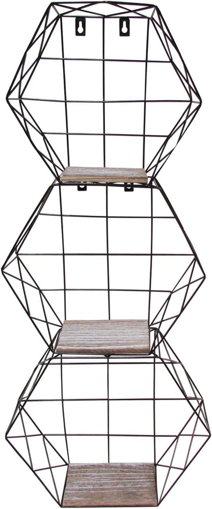 Admired by Nature 3pcs Hanging Shelves, Accent Wall Shelf, Hexagon Shelves, Wall Storage Shelves, Display Shelf, Wire Decorative Floating Shelves, Geometric Wall Decor for Home Décor, Black