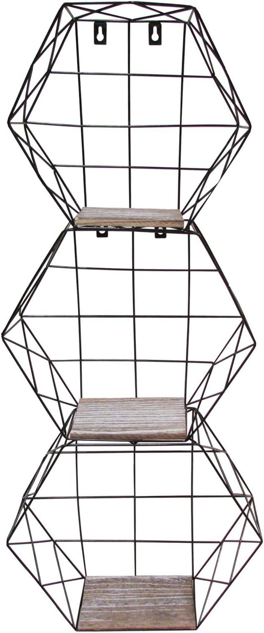 Admired by Nature 3pcs Hanging Shelves, Accent Wall Shelf, Hexagon Shelves, Wall Storage Shelves, Display Shelf, Wire Decorative Floating Shelves, Geometric Wall Decor for Home Décor, Black