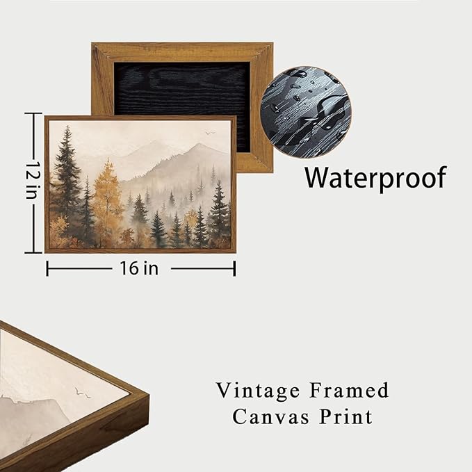 OIQArtOIQ Vintage Framed Wall Art Autumn Mountain Landscape Canvas Art Prints Fall Forest Rustic Farmhouse Pictures Wall Decor Modern Cottagecore Paintings Artwork For Bedroom Bathroom Living Room
