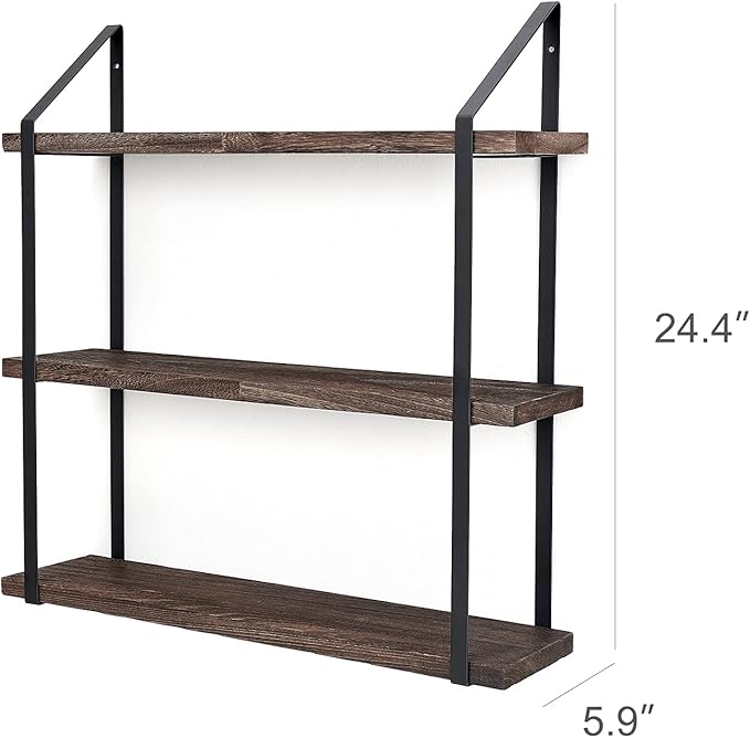 Mkono Floating Wall Shelf 3 Tier 23.5 Inch Rustic Wood Hanging Book Shelf Bathroom Mounted Shelving Storage Display Shelves for Living Room Bedroom Kitchen Office