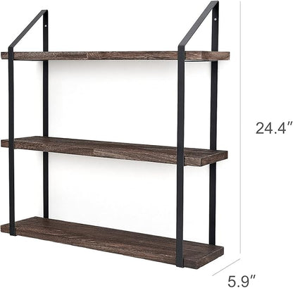 Mkono Floating Wall Shelf 3 Tier 23.5 Inch Rustic Wood Hanging Book Shelf Bathroom Mounted Shelving Storage Display Shelves for Living Room Bedroom Kitchen Office