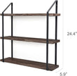 Mkono Floating Wall Shelf 3 Tier 23.5 Inch Rustic Wood Hanging Book Shelf Bathroom Mounted Shelving Storage Display Shelves for Living Room Bedroom Kitchen Office