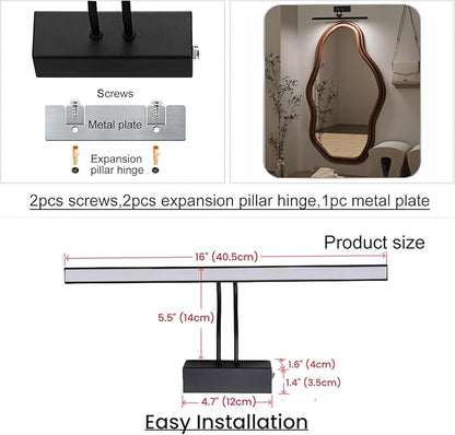 FUNCHDAY Dimmable Picture Light with Remote, 2 Colors Wireless Art Lights for Wall, 5000mAh Rechargeable Battery Gallery Pictures Lights, 16in Metal Display Light for Photo,Frame (Black)