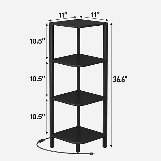 TUTOTAK Corner Shelf, 4-Tier Corner Bookshelf for Small Space, Narrow Display Corner Shelf Stand with Storage Rack, for Living Room, Bedroom, Black BS08BK004L