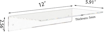 Weiai Clear Acrylic Shelves 12 Inch, Floating Wall Mounted Shelf for Wall Storage, Set of 2