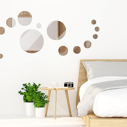 Jetec 15 Pcs Real Glass Round Mirror Tiles Frameless Wall Glass Tiles Round Wall-Mount Mirrors with Acrylic Double Sided Adhesive for Bedroom Bathroom Craft(2/3/4/6/8/10 Inch)