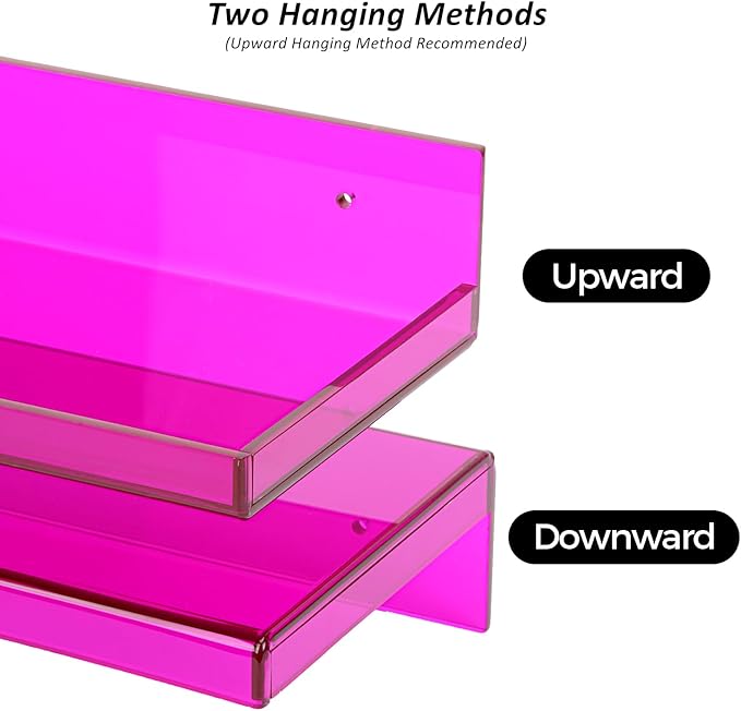 Floating Shelves for Wall Acrylic Wall Shelves for Bedroom Bathroom Living Room Kitchen 16.5X5.5'', Pack of 2, Purple