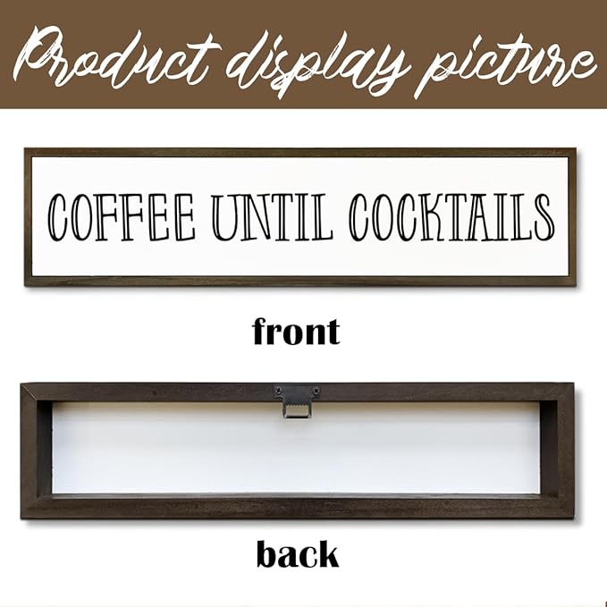 Coffees Wood Sign, Coffees Wood Decoration, Farmhouse Home Kitchen Decor, Rustic Coffee Bar Decors, Wall Decor Art, Coffee Until Cocktails Sign, 17.8x4x1.2 inches
