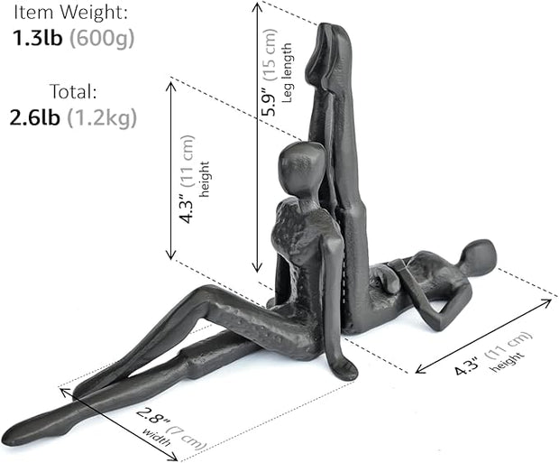 Ambipolar Yoga-Style Black Decorative Bookends, Cast Iron Book Stand to Hold Books Heavy Duty, Book Stoppers for Home Decor, Office Desk, Living Room Decor