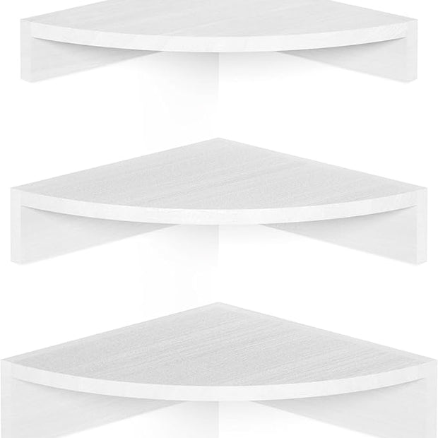 Alsonerbay White Corner Shelf Wall Mount, Set of 3 Floating Shelves for Storage and Display, Rustic Wood Shelves for Bedroom, Living Room, Bathroom, Entryway, Garage
