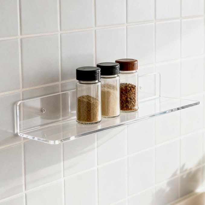 6 Pack Acrylic Floating Shelves, 12 x 6 inch Clear Wall Mounted Display Storage Rack, 4.5 mm Thick Invisible Acrylic Shelf for Living Room, Office, Bedroom
