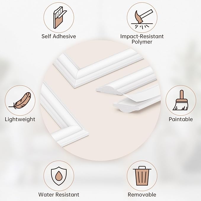 DODOKIE Peel and Stick Wall Molding Kit, Pre Cut Molding Wainscoting Panels for Interior Home Wall Moulding Décor Living Room Decoration, Self-Adhesive Ready to Assemble White (3 Set, 24 x 78 in)