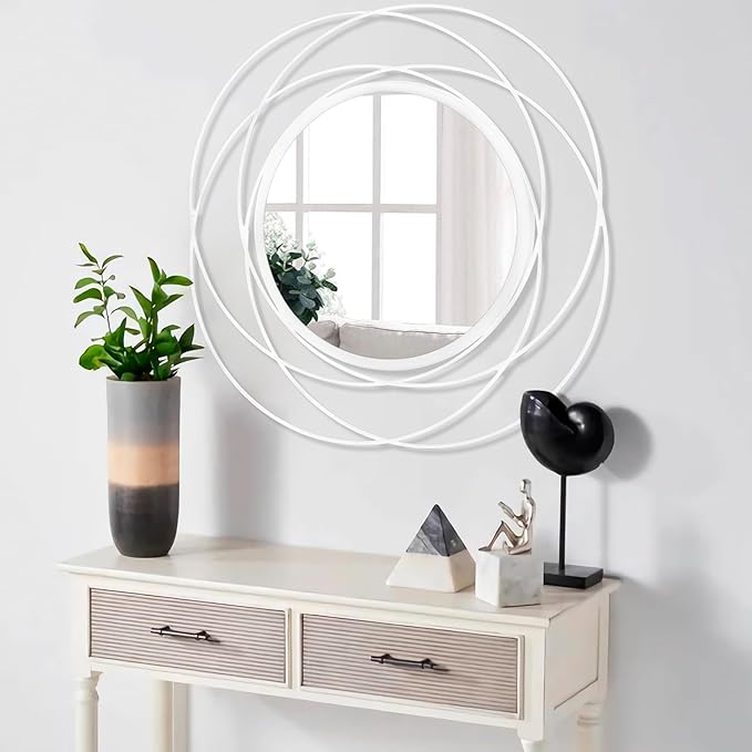 24 inch Round Mirror White, Circle Wall Mirror for Bathroom Vanity,Large Circle Mirror for Wall Decor, for Living Room Bathroom Bedroom Hallway Balcony Vanit