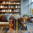 Vintage Gold Mountain Bookends – Hand-Painted Metal Forest Book Ends for Shelves, Rustic Cabin Decor Book Holders, Heavy Duty Book Stoppers with Golden Mountain & Pine Trees Design