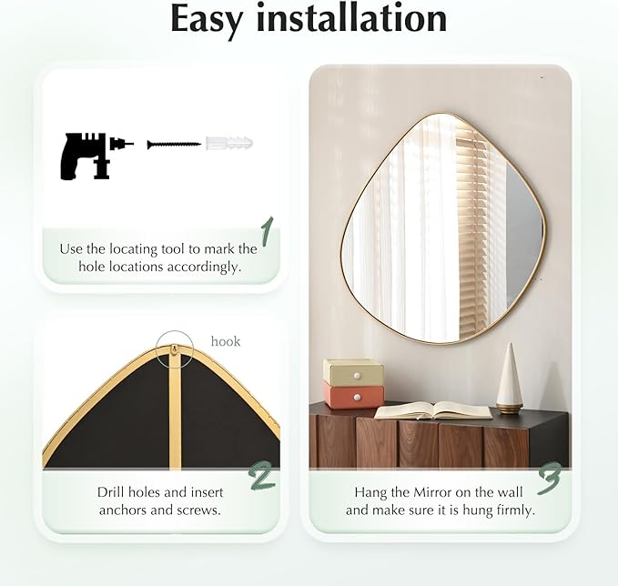 Asymmetrical Wall Mirror Matel Gold Framed Wall Mirror for Living Room Bedroom Bathroom Entryway Wall Decor 28.2