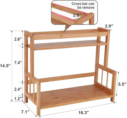 Ufine 2 Tier Bamboo Spice Rack Organizer Kitchen Countertop Storage Shelf Free Standing Holder Under Cabinet Bathroom for Various Bottles, Jars, Space Saving
