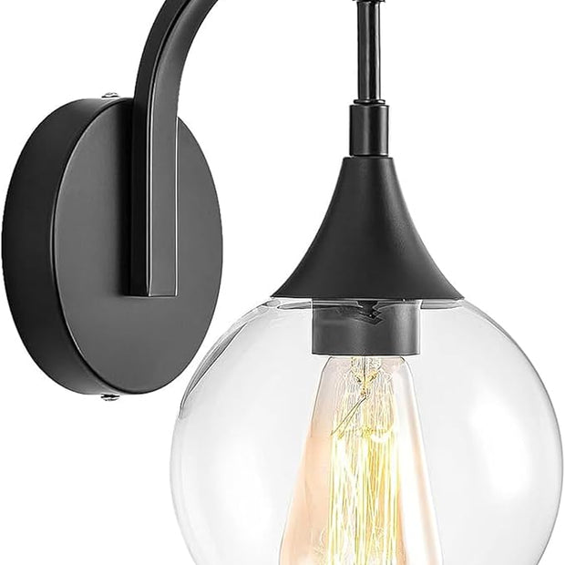 1-Light Bathroom Wall Sconces,Matte Black Sconces Wall Lighting with Clear Glass Shade,Modern Vanity Light Fixtures,Indoor Lamp Wall Mount Light for Mirror, Bedroom