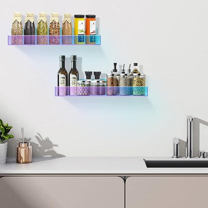 TLBTEK 2 Pcs 15 inch Iridescent Rainbow Floating Shelves,Colorful Acrylic Irridescent Floating Shelves Wall Mounted Storage for Bathroom, Bedroom, Living Room, Kitchen (Without Edge)