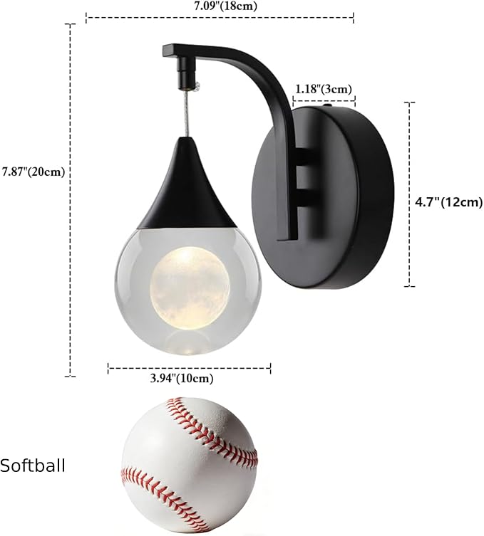 Modern Wall Sconces, Moon Crystal Wall Sconce Indoor, 5W Dimmable LED Sconce Wall Lighting for Bedroom Bedside Bathroom Living Room Hallway Staircase, Black