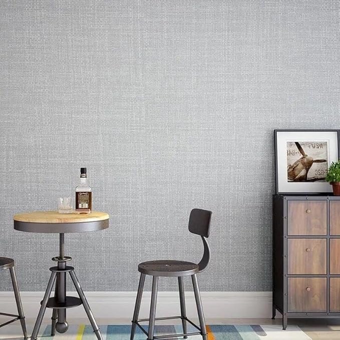 Fabric Peel and Stick Wallpaper Gray Faux Grasscloth Wall Paper Self-Adhesive 17.8” x 118” Linen Wallpapers Removable Wallpaper Embossed Textured Contact Paper Decoration Backsplash Countertop Liners