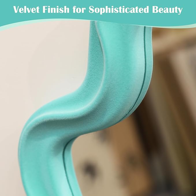 Wall Mirror Home Office Decor, Irregular Wall-Mounted Decorative Mirrors for Modern Apartment Bedroom Laundry Room Decoration, Hanging Wall Art Above TV Desk Table Decor (Turquoise Blue)