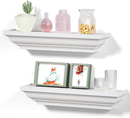 Alsonerbay Floating Shelves - White Rustic Wall Shelves, 2 Pack (17 Inch) for Bedroom, Living Room, Bathroom
