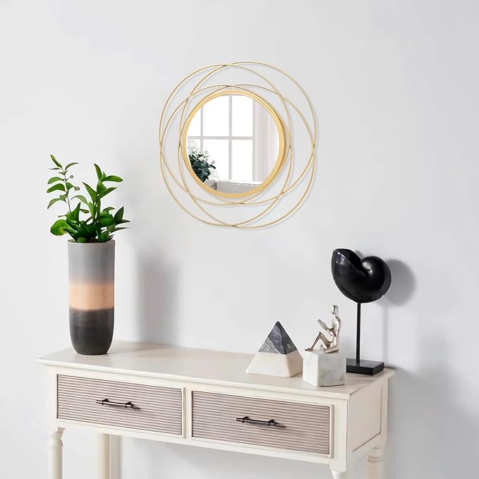 Mirrors for Wall Gold Circular Art Classic Metal Iron Frame Wall Mirror Decor Living Room Bedroom Bathroom Office Farmhouse Entryway Small 12” x 12”