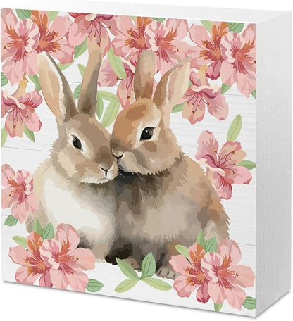 Wooden Bunny Rabbit Easter Decor Sign for Home Office Desk Table Mantle