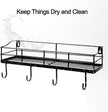 Lyeasw Black Floating Shelves Wall Mounted with 8 Removable Hanging Hooks, 15-Inch Adhesive Shower Shelf Organizer for Bathroom Kitchen Storage Rack, Set of 2