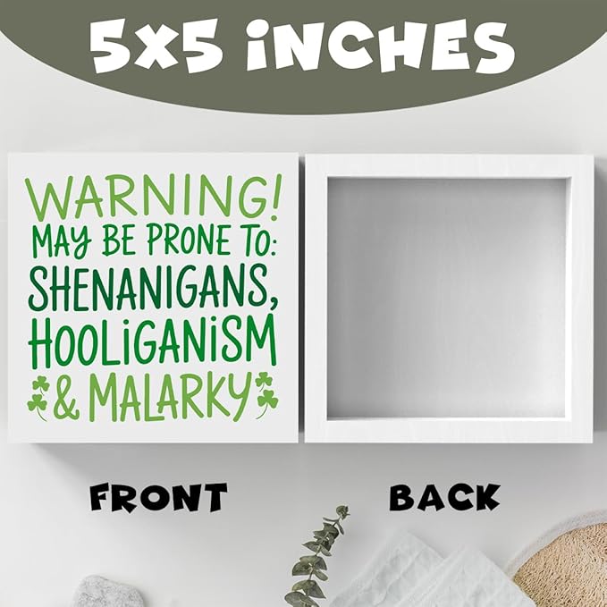 St Patricks Day Decor Funny Shenanigans Decor Rustic Wood Sign Home Tabletop Shelf Desk Decor St Patrick's Day Decorations 5 X 5 Inches