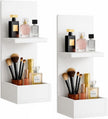 2-Tier White Floating Wall Shelf, 20x8x6 Wall-Mounted Wooden Beside Shelf/Nightstand for Home Décor, Plants, Cosmetics, Bathroom, Kitchen, Bedroom Storage (White with Box)