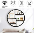 Tangkula Round Wall Shelf, Wall-Mounted Circular Shelf, Wood & Iron Wall Hanging Shelves, 4-Tier Circle Shelf Wall Decor for Home Office, Circular Floating Shelves (1, Black)