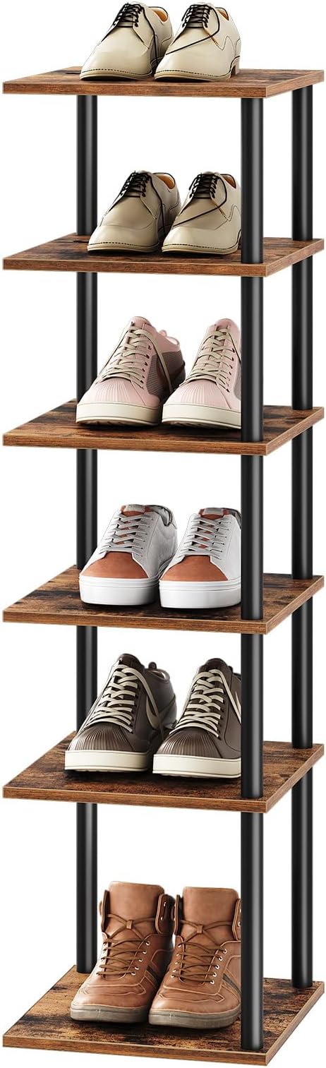 HOOBRO Vertical Shoe Rack, 6-Tier Narrow Shoe Shelf, Shoe Storage Organizer for Small Space, 11