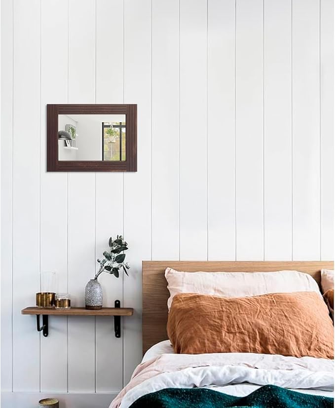 Mirrors for Wall Rustic Wooden Frame Rectangle Mirror Vintage Hanging Mirror for Bedroom Bathroom Living Room Farmhouse Wall Decor Brown Small 16