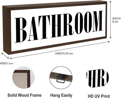 Bathroom Sign, Rustic Framed Wooden Box Sign, Decorative Wooden Plaques, Wall & Shelves Decor for Bathroom, Restroom Decoration for Home Office, Farmhouse Decor